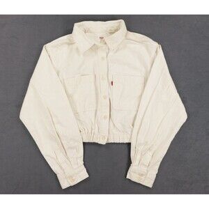 Levis Womens Medium Cream Off White Cropped Utility Jacket Shirt A1900-0001 M